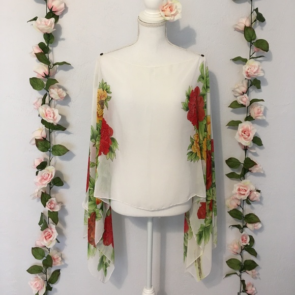 Swimsuit Poncho Cover up / Sheer Flowy Overshirt - Picture 1 of 8